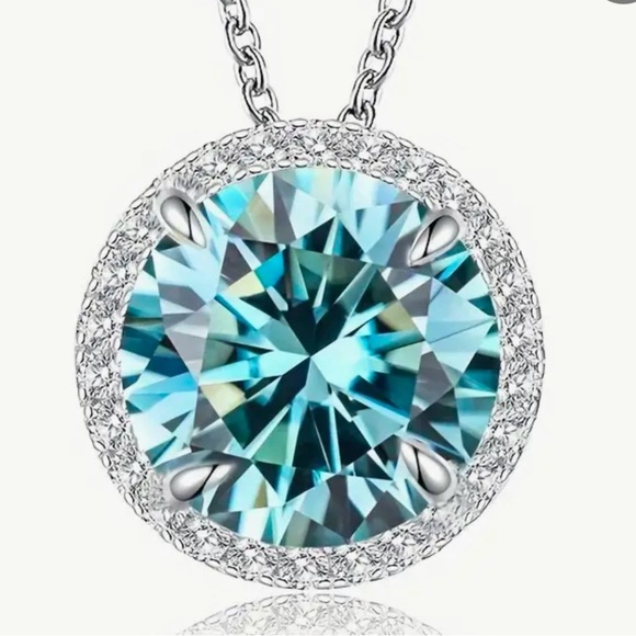 MOISSANITE 5 c.t.w Cyan Blue Necklace GRA CERTIFIED - Picture 1 of 10
